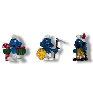 Vintage Schleich The Smurfs PVC Figure‎ Lot of 3 Candy Cane Hiker Wheat Farmer